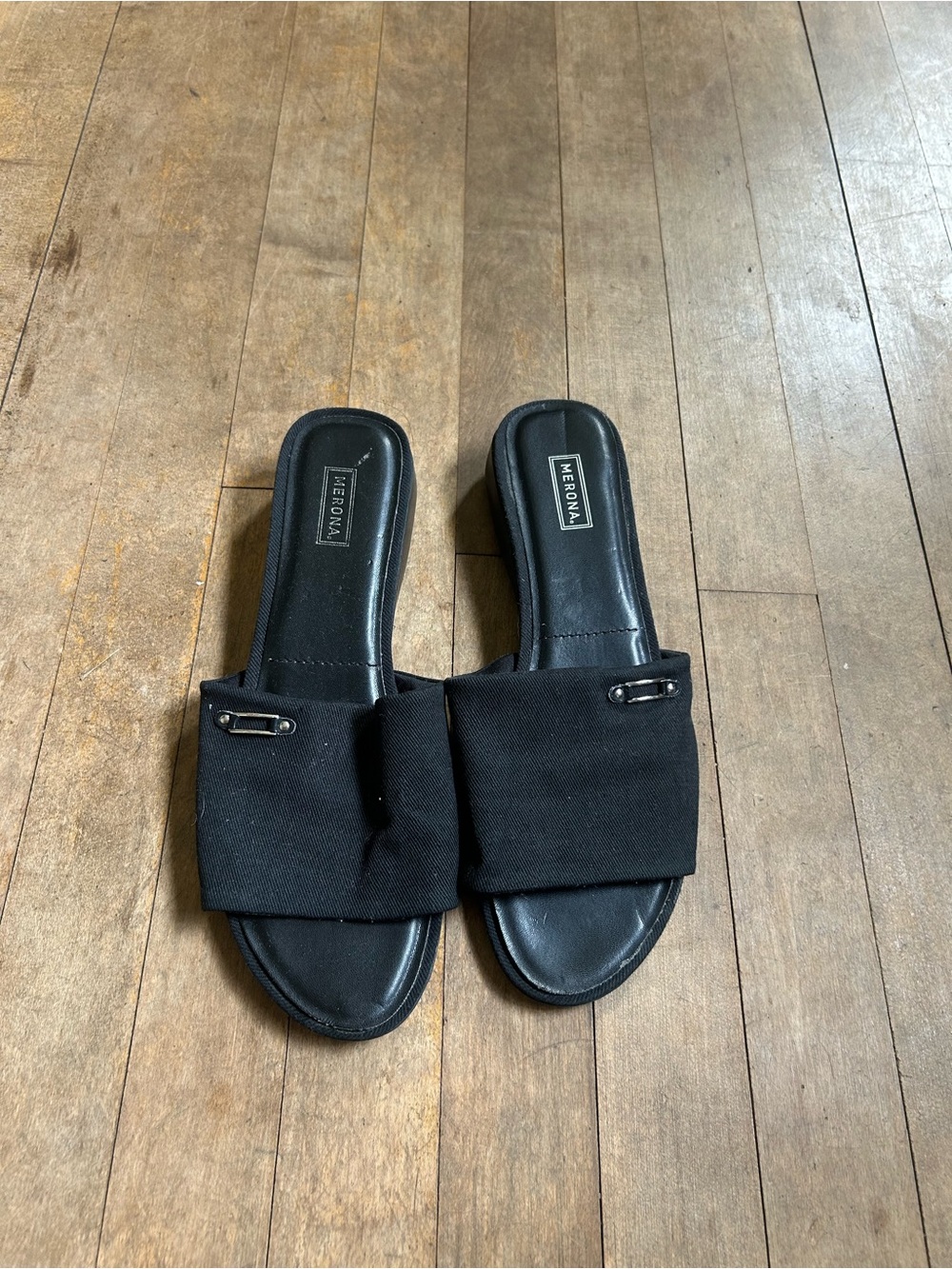 Merona Black Fabric Slide Mules